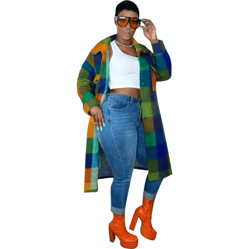 Plaid Printed Mid-Length Patch Pocket Coat Shacket