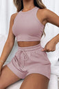 Round Neck Top and Drawstring Shorts Set - Image #19