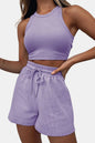 Round Neck Top and Drawstring Shorts Set - Image #10