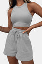 Round Neck Top and Drawstring Shorts Set - Image #22
