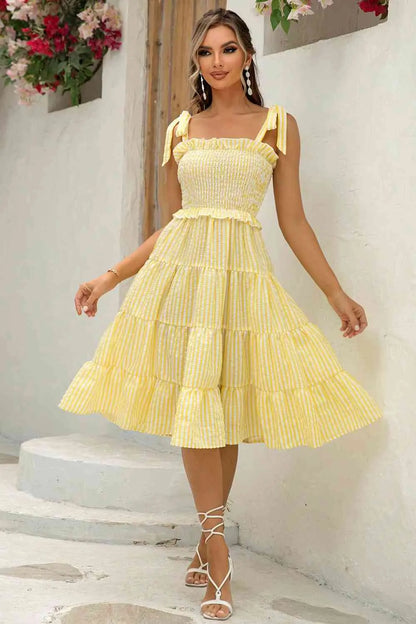 Striped Tie-Shoulder Tiered Dress - Image #1