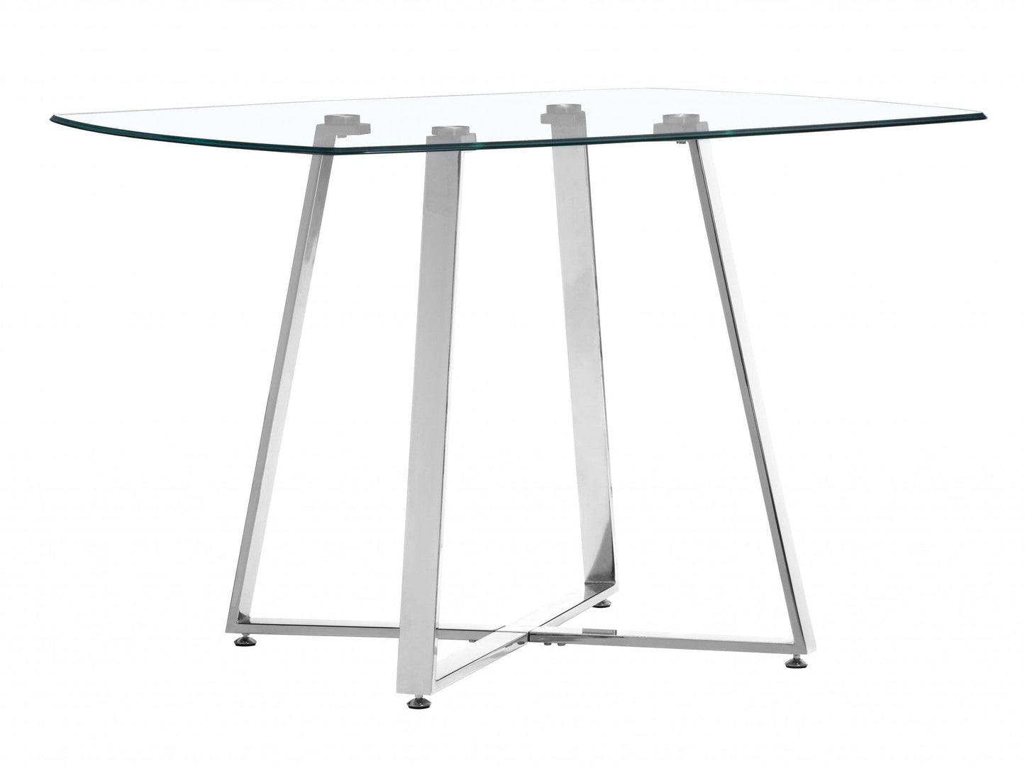 42" Chrome Square Glass And Steel Dining Table