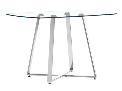 42" Chrome Square Glass And Steel Dining Table