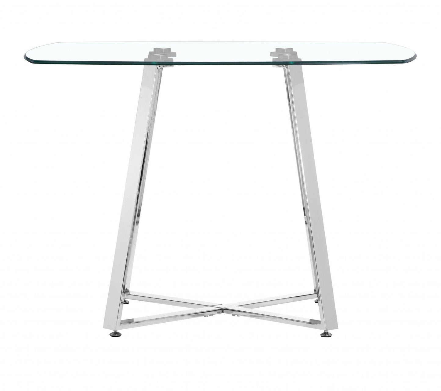 42" Chrome Square Glass And Steel Dining Table