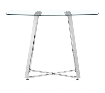 42" Chrome Square Glass And Steel Dining Table