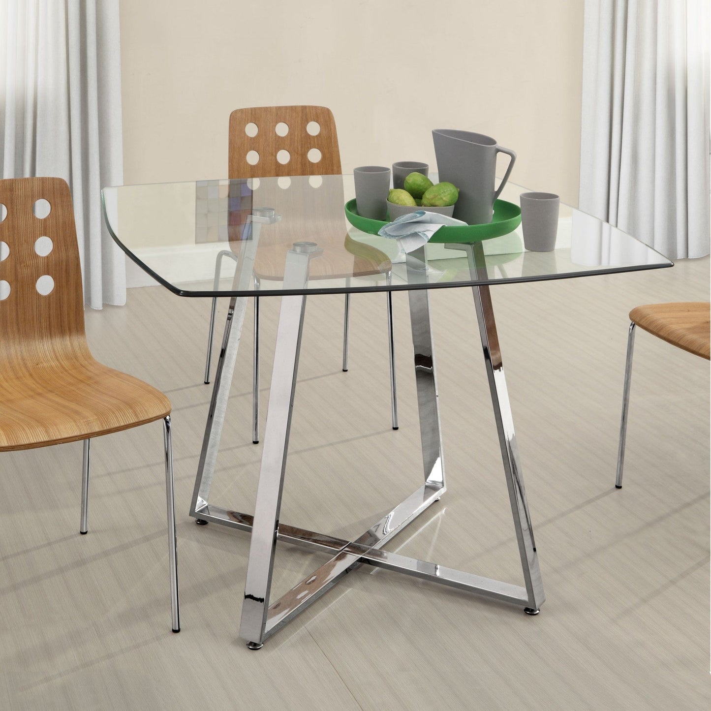 42" Chrome Square Glass And Steel Dining Table