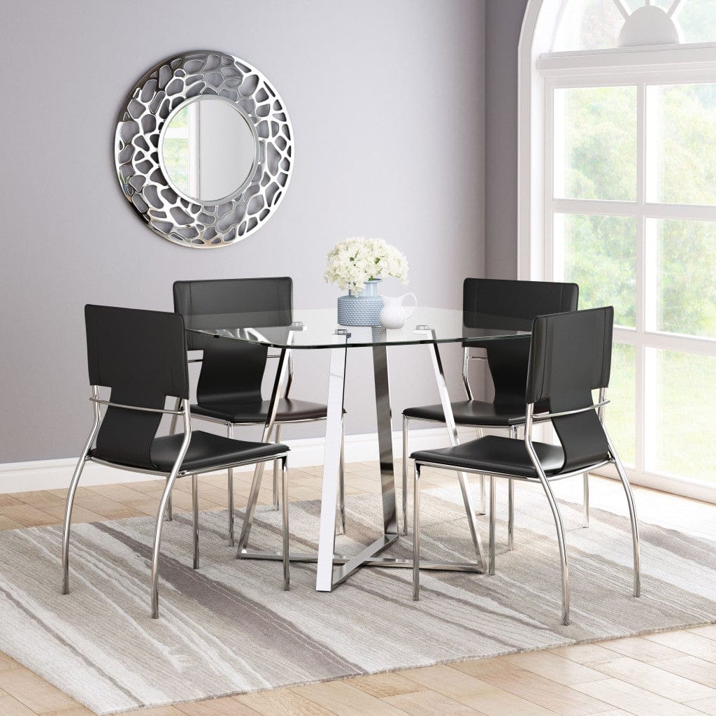 42" Chrome Square Glass And Steel Dining Table
