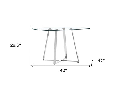 42" Chrome Square Glass And Steel Dining Table