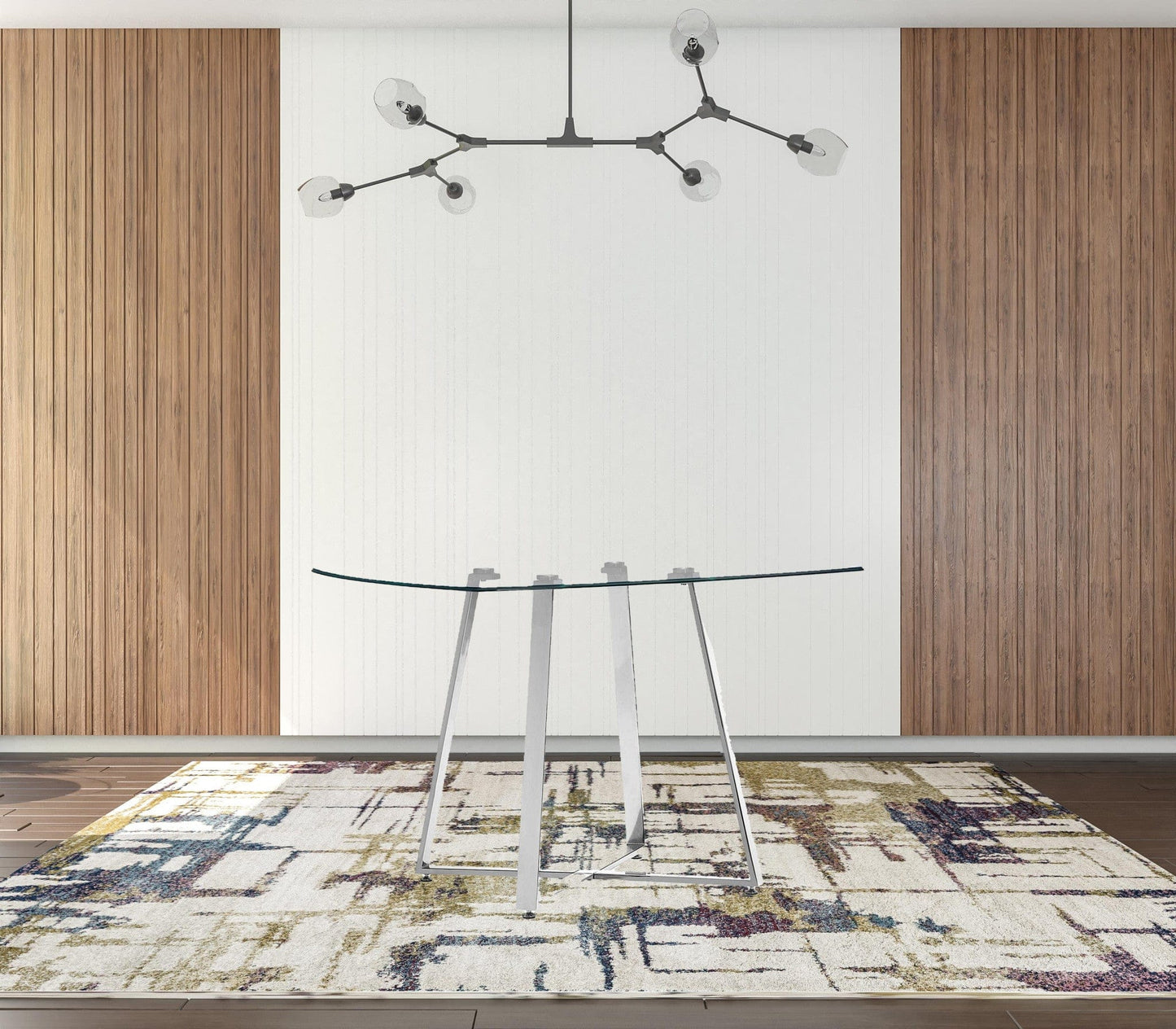 42" Chrome Square Glass And Steel Dining Table