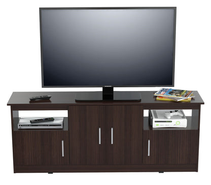 Espresso Finish Wood And Stainless Media Center Tv Stand