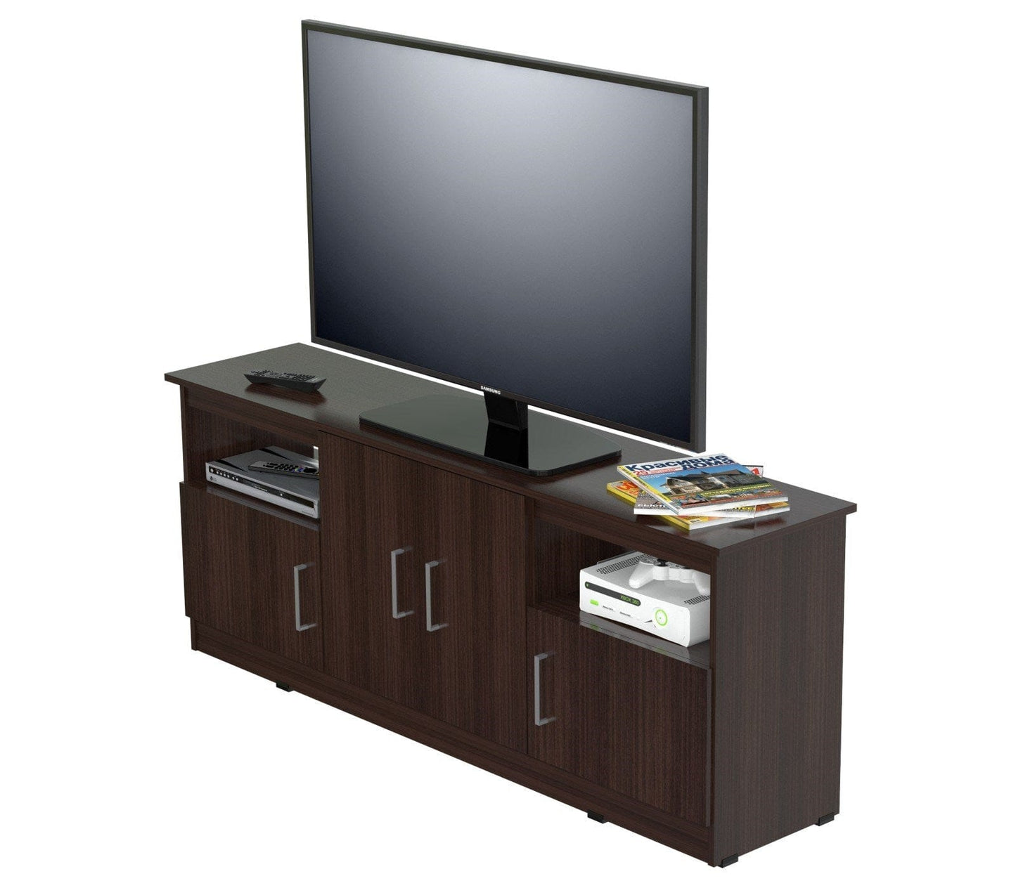 Espresso Finish Wood And Stainless Media Center Tv Stand