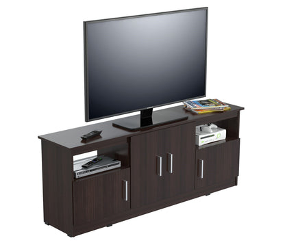 Espresso Finish Wood And Stainless Media Center Tv Stand