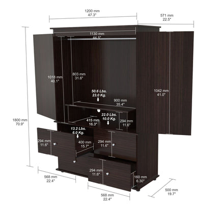 Espresso Finish Wood Four Drawer Armoire Dresser