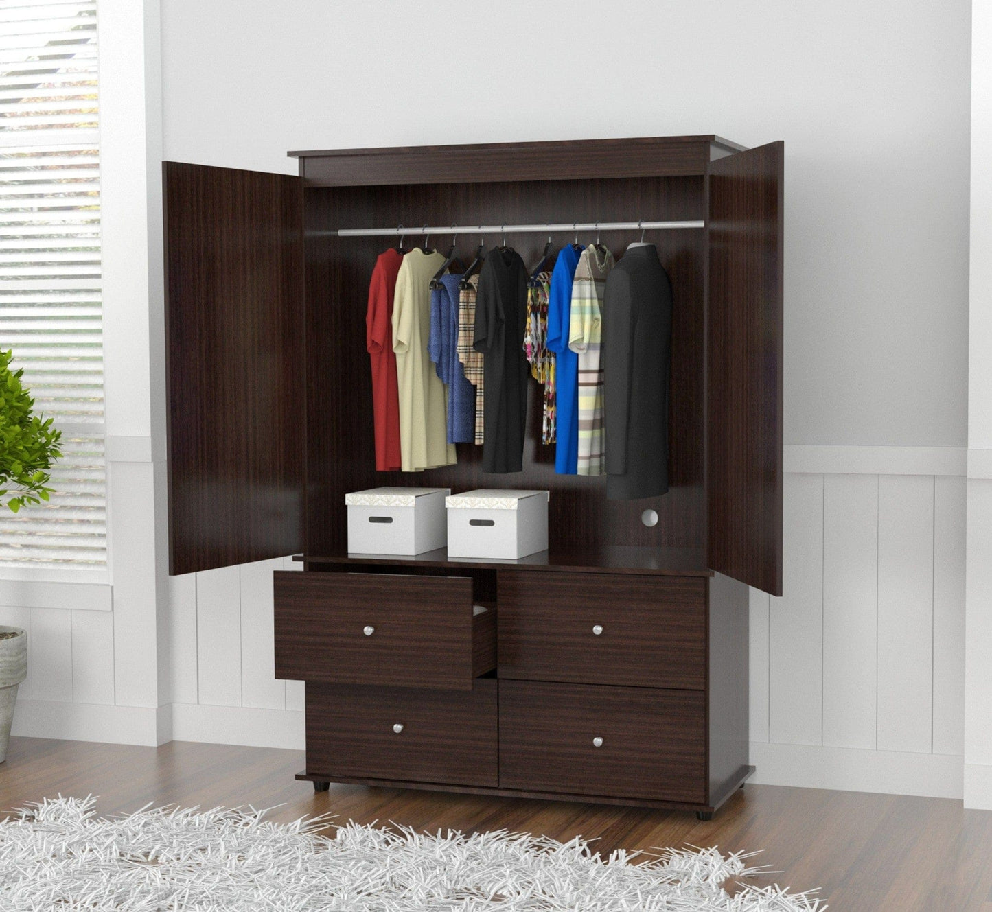 Espresso Finish Wood Four Drawer Armoire Dresser