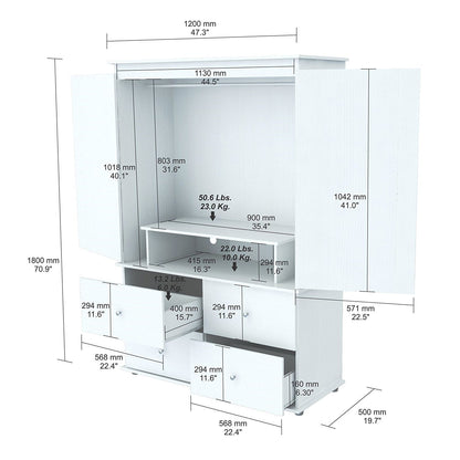 White Finish Wood Four Drawer Armoire Dresser