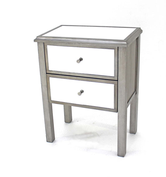 13.75 X 24 X 30.5 Silver Coastal 2 Drawer Mirrored - End Table