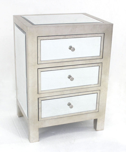 16 X 20.25 X 28.5 Silver 3 Drawer Modern Mirrored - End Table