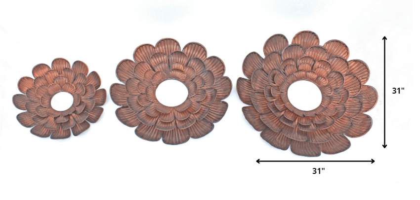 31 X 31 X 3.5 Copper 3 Piece Vintage Blooming Flower Metal - Wall Mirror