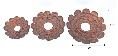 31 X 31 X 3.5 Copper 3 Piece Vintage Blooming Flower Metal - Wall Mirror