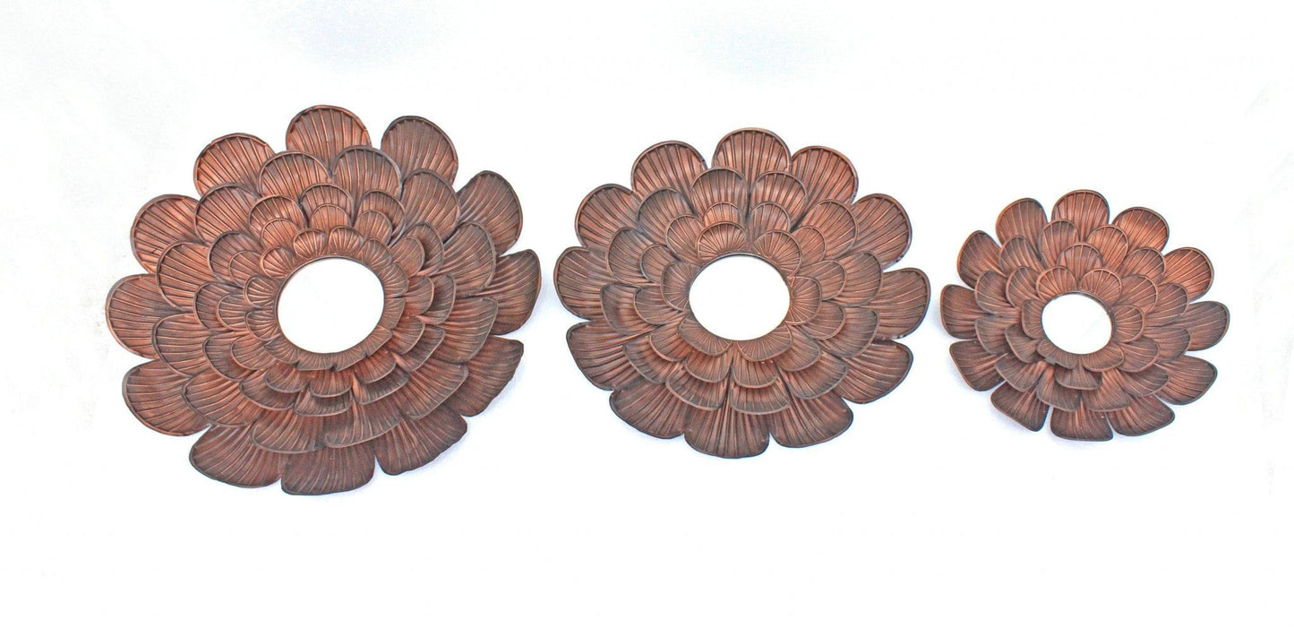 31 X 31 X 3.5 Copper 3 Piece Vintage Blooming Flower Metal - Wall Mirror