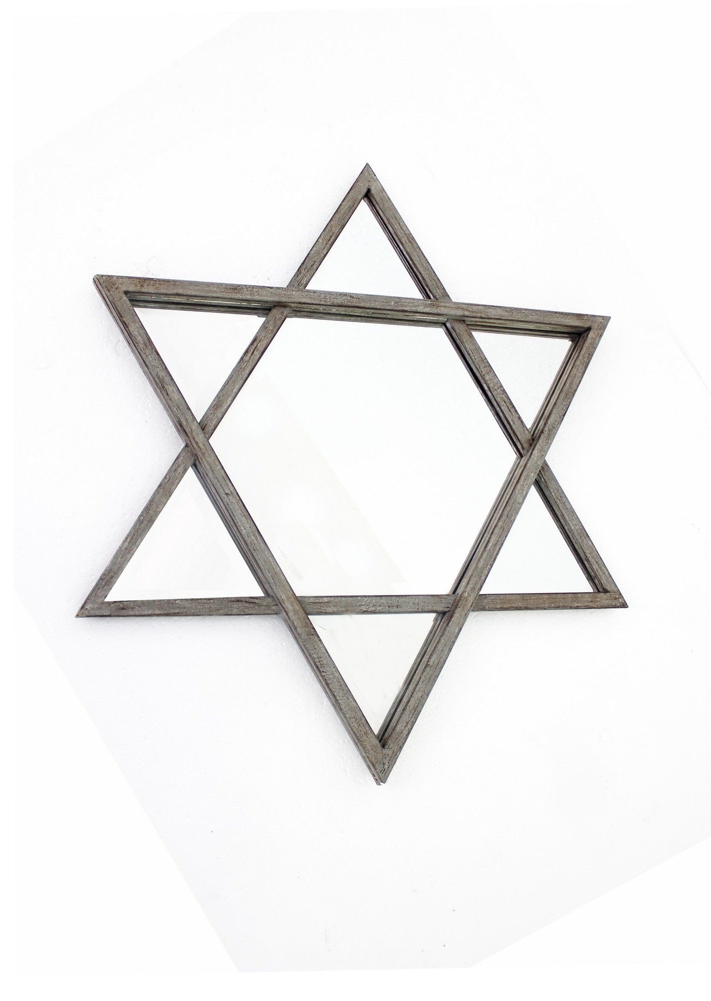 26 X 30 X 2 Silver Rustic Hexagram Wooden - Cosmetic Mirror
