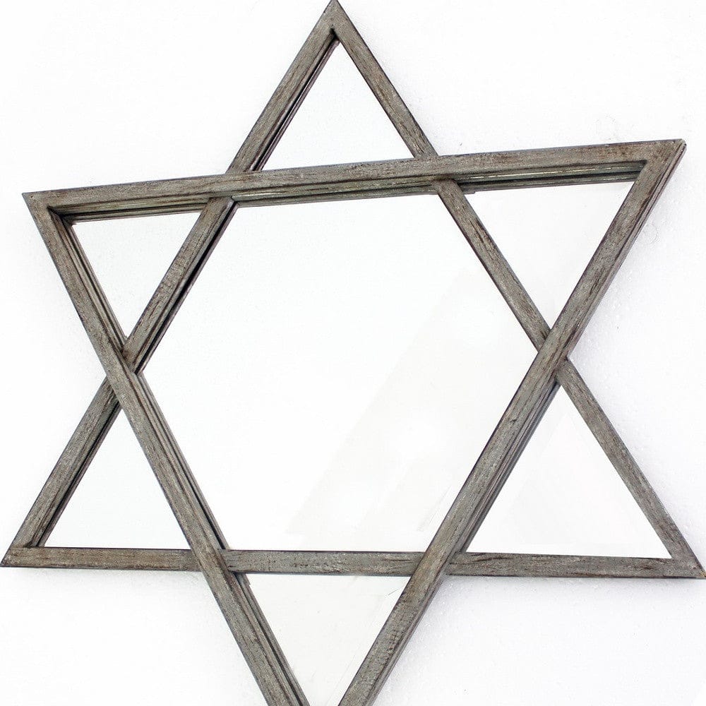 26 X 30 X 2 Silver Rustic Hexagram Wooden - Cosmetic Mirror