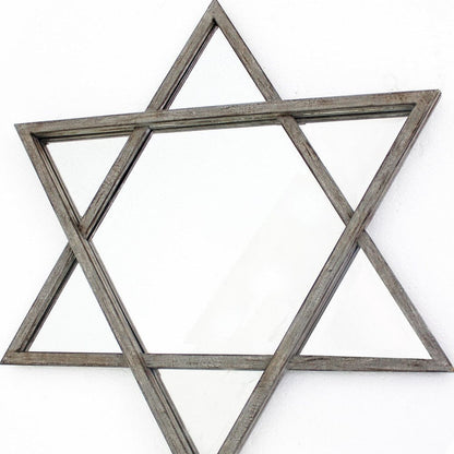 26 X 30 X 2 Silver Rustic Hexagram Wooden - Cosmetic Mirror