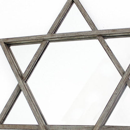 26 X 30 X 2 Silver Rustic Hexagram Wooden - Cosmetic Mirror