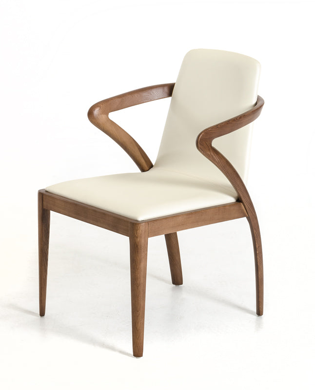 Mod Walnut Wood And Cream Faux Dining Chair