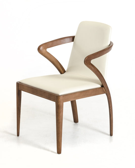 Mod Walnut Wood And Cream Faux Dining Chair