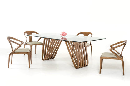 30" Walnut Wood And Glass Dining Table