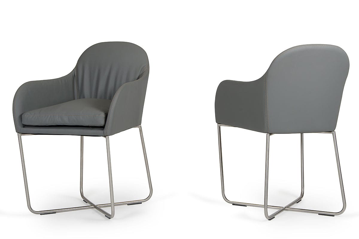 34" Grey Leatherette And Steel Dining Chair