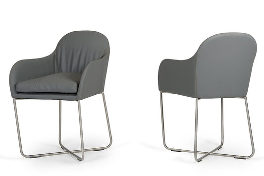 34" Grey Leatherette And Steel Dining Chair