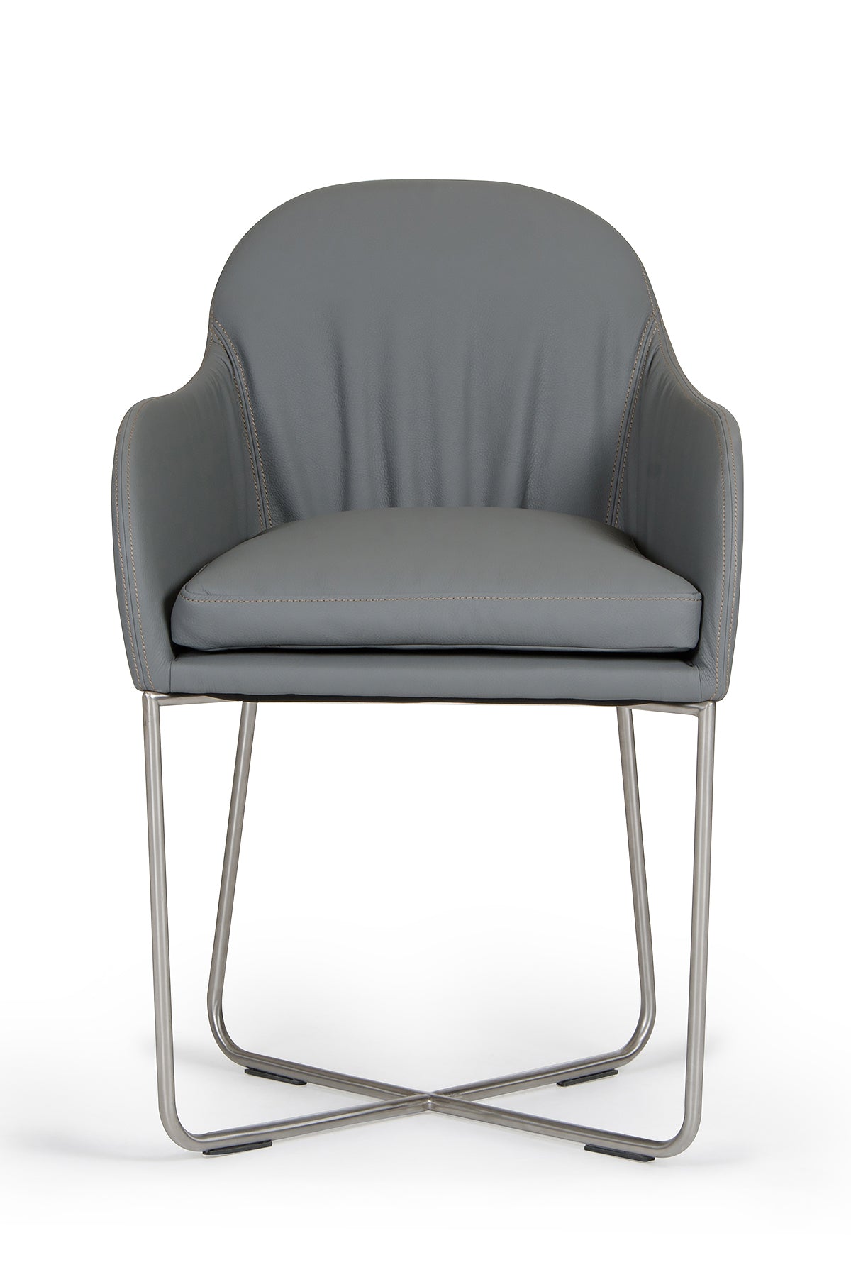 34" Grey Leatherette And Steel Dining Chair