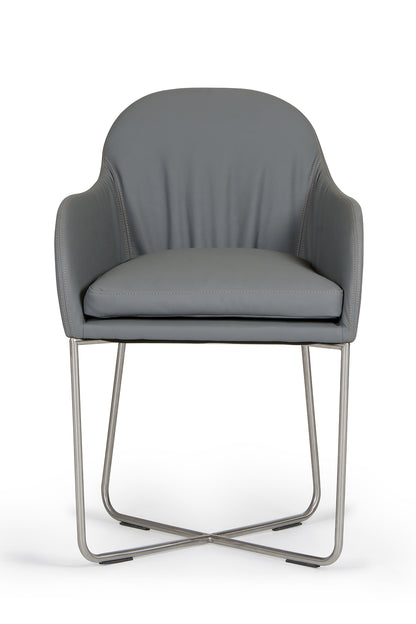 34" Grey Leatherette And Steel Dining Chair