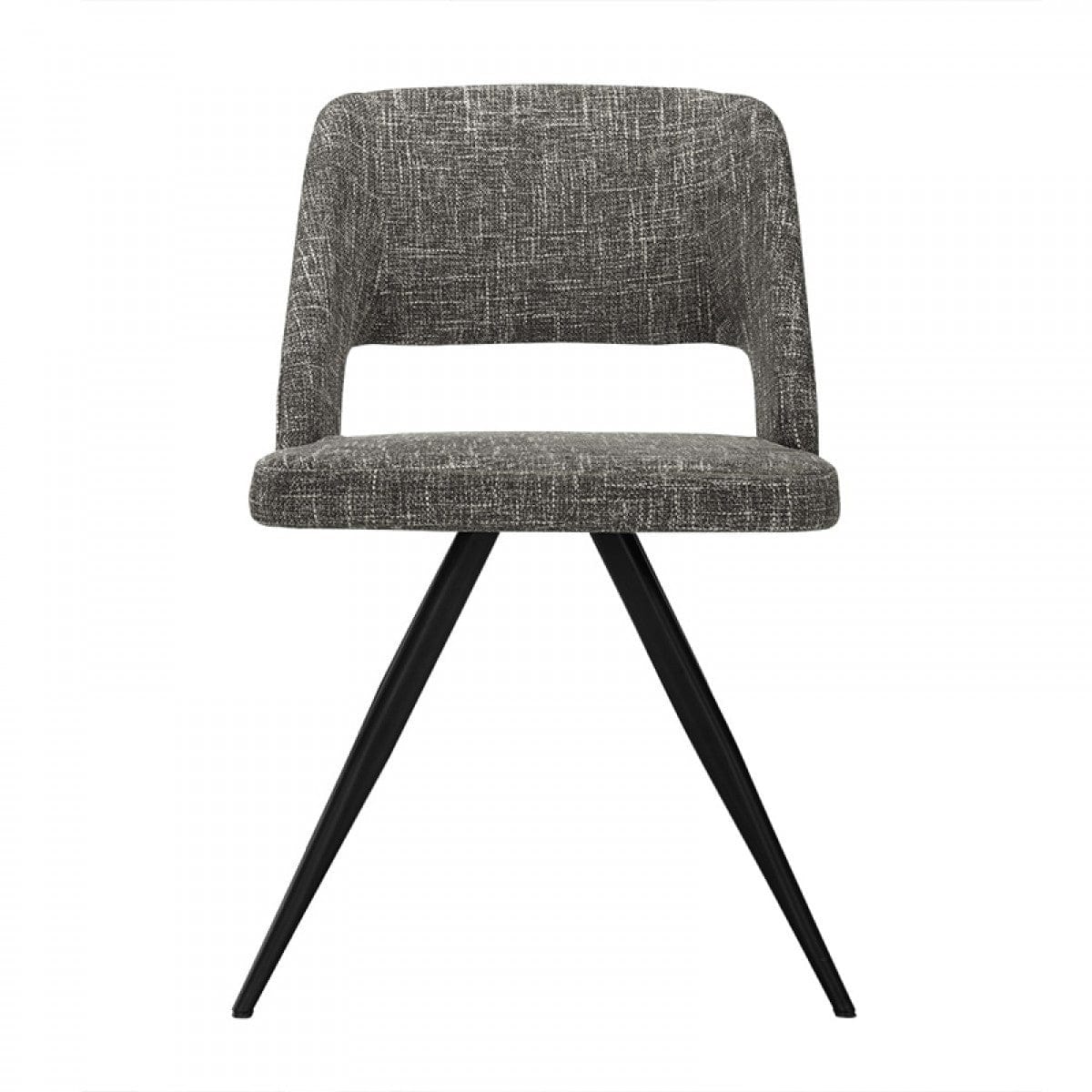 Set Of 2 Modern Grey Fabric Dining Chair With Sleek Black Legs