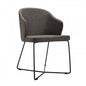 Set Of 2 Modern Grey Fabric Black Coated Metal Dining Chairs