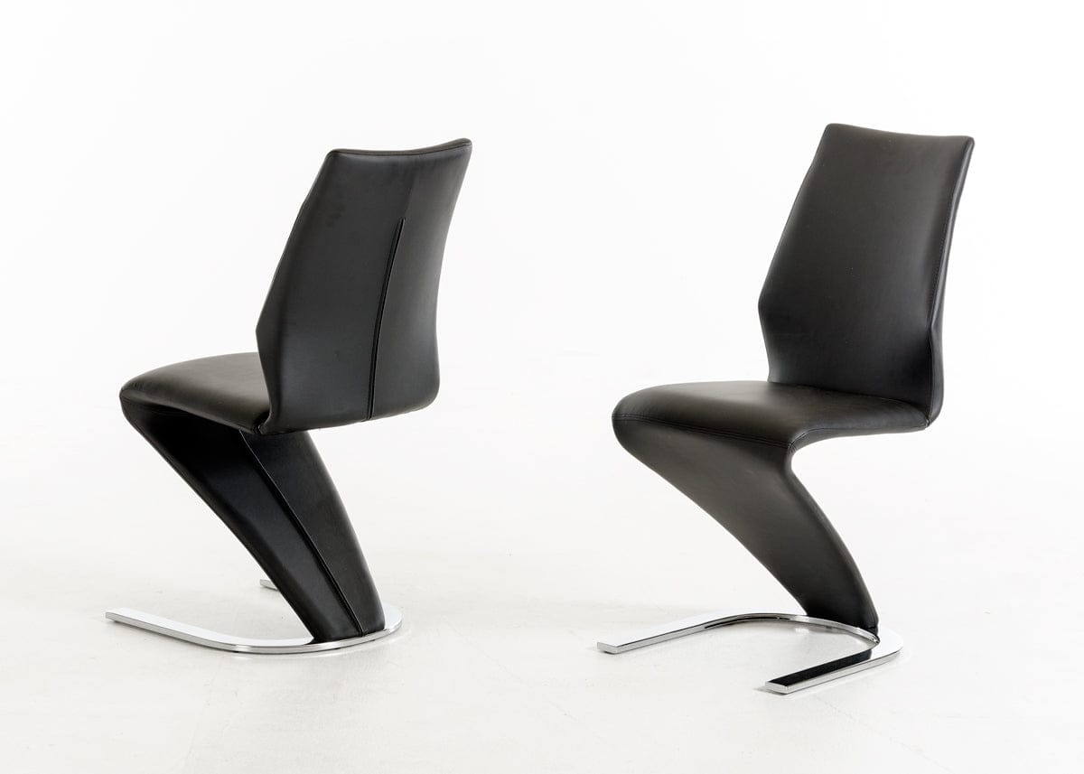 Two 37" Black Leatherette And Steel Dining Chairs