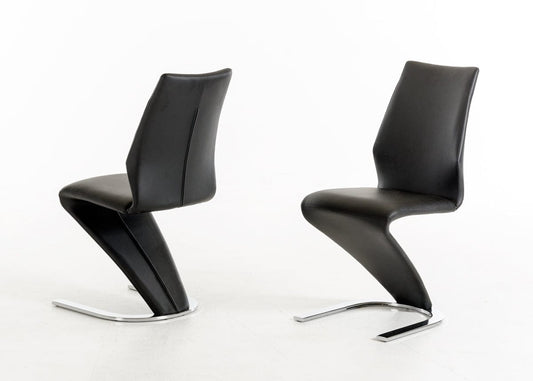Two 37" Black Leatherette And Steel Dining Chairs