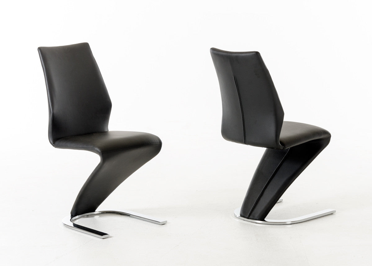 Two 37" Black Leatherette And Steel Dining Chairs