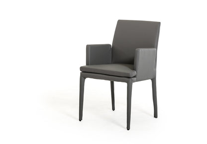 34" Grey Leatherette And Metal Dining Chair