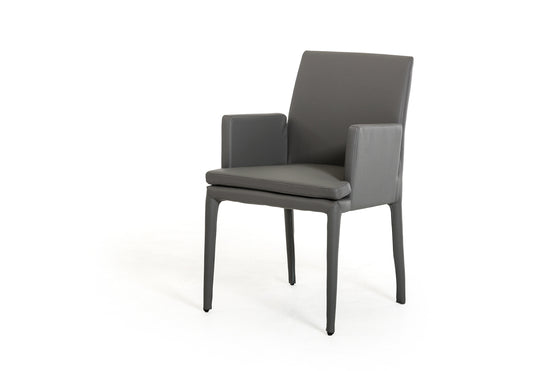 34" Grey Leatherette And Metal Dining Chair
