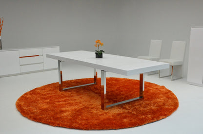 30" White Mdf Extendable Dining Table With Stainless Steel Legs