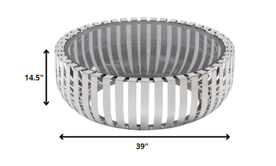 14" Glass And Stainless Steel Round Coffee Table