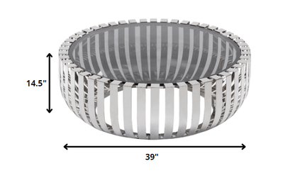 14" Glass And Stainless Steel Round Coffee Table
