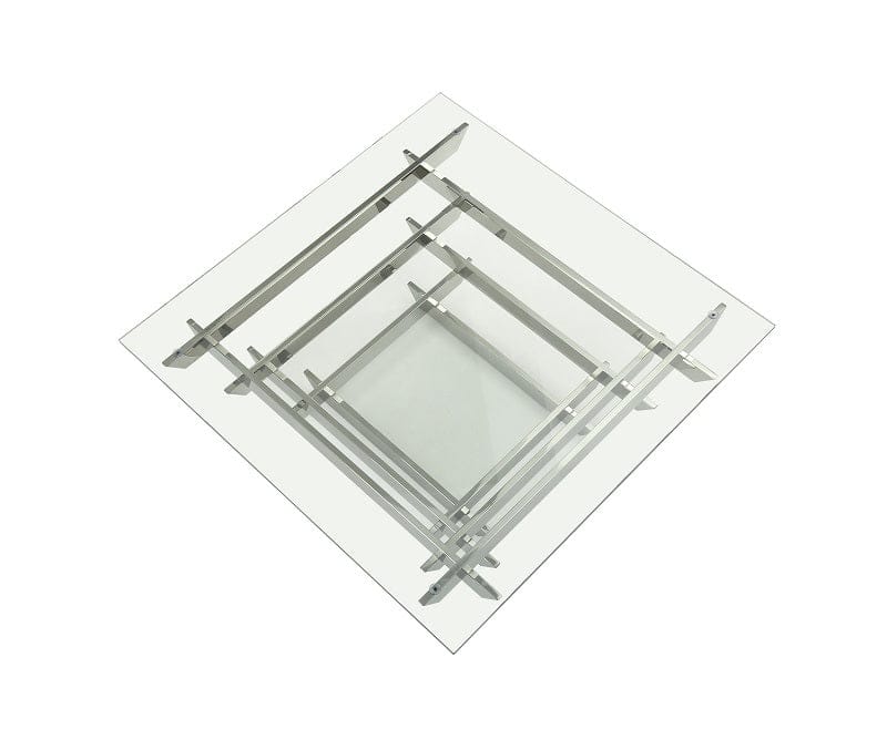 15" Glass And Stainless Steel Square Coffee Table