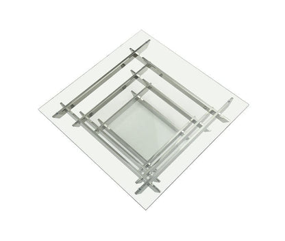 15" Glass And Stainless Steel Square Coffee Table