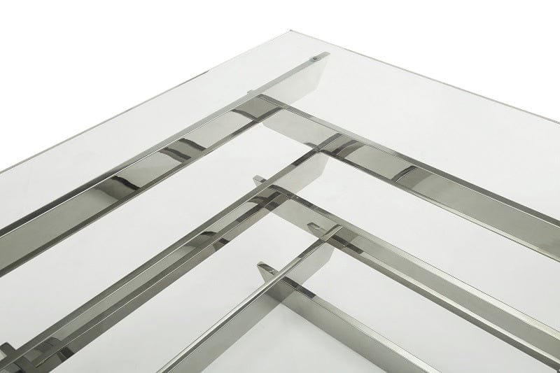 15" Glass And Stainless Steel Square Coffee Table
