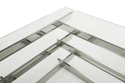 15" Glass And Stainless Steel Square Coffee Table