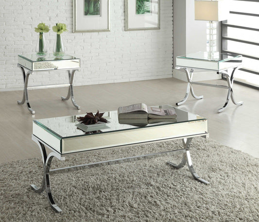 42" X 21" X 19" Mirrored Top And Chrome Coffee Table